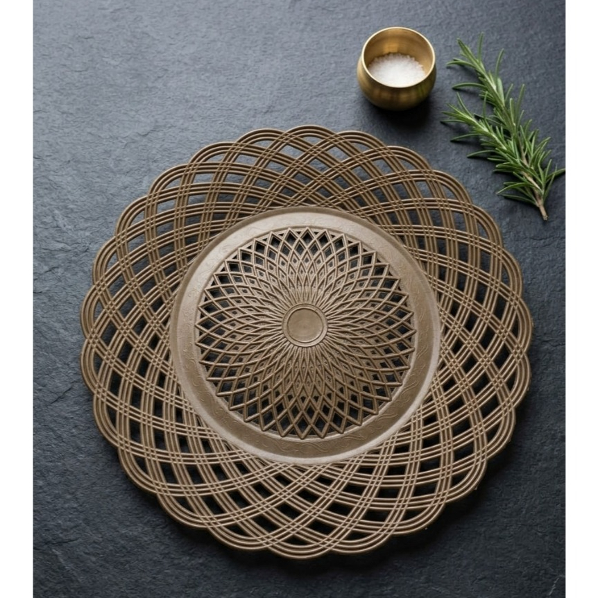 Piring Rotan Plastik Bulat Motif Anyaman - Nampan Buah & Snack Estetik Multifungsi