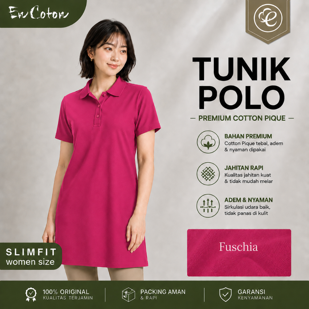 Kaos Kerah Polo Wanita Cewek TUNIK FUSCHIA PINK FANTA MAGENTA Premium Tangan Lengan Pendek (model SL
