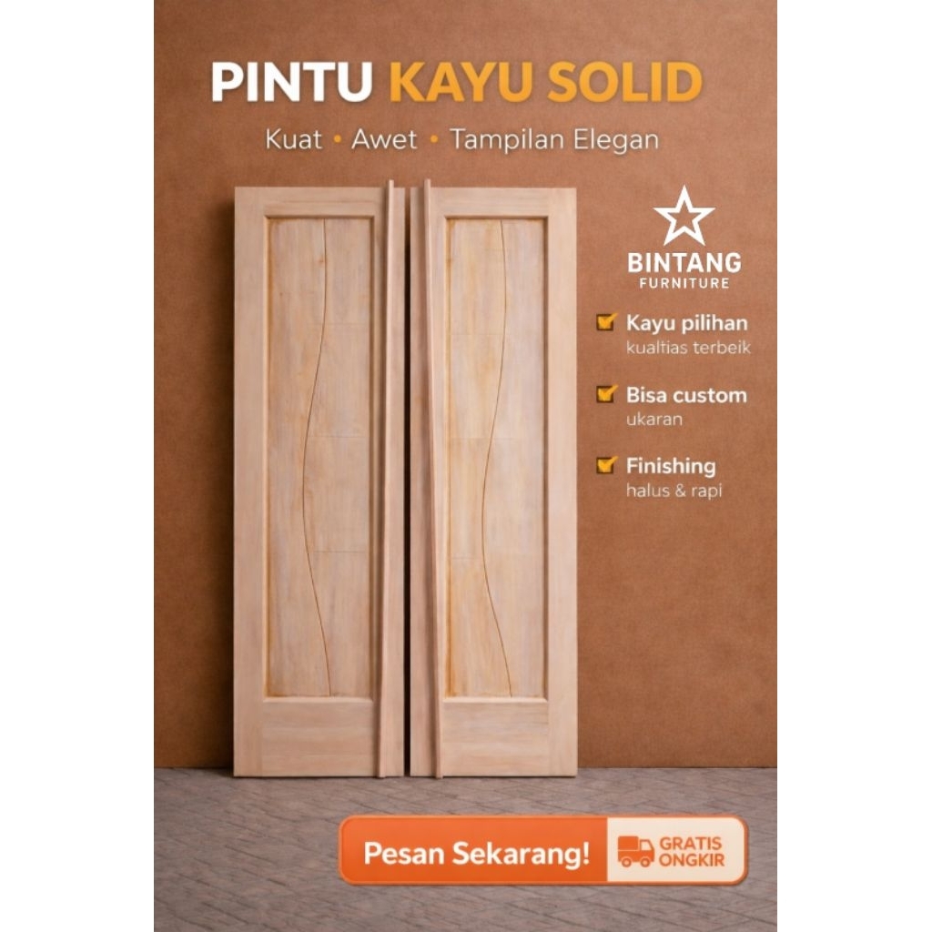 Pintu Utama 1 Set Model Kupu Kupu Kayu Mahoni Minimalis