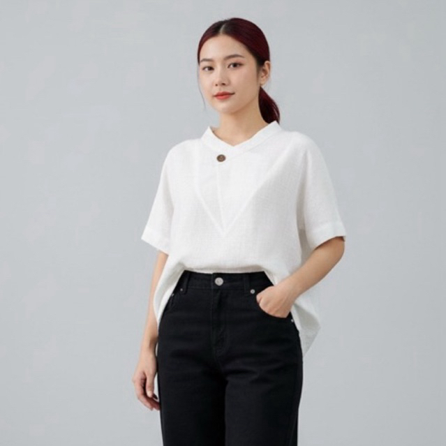 340781 | ATASAN BLOUSE KATUN LINEN NO STRETCH LENGAN PENDEK PUTIH KUNING HIJAU PINK