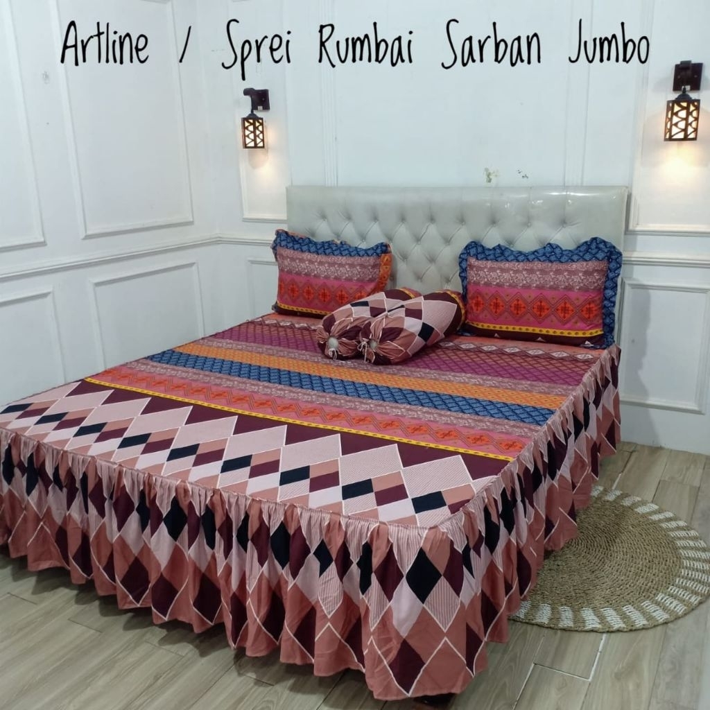 Sprei Rumbai Ukuran 180x200x20 sarban jumbo katun bisa dicuci