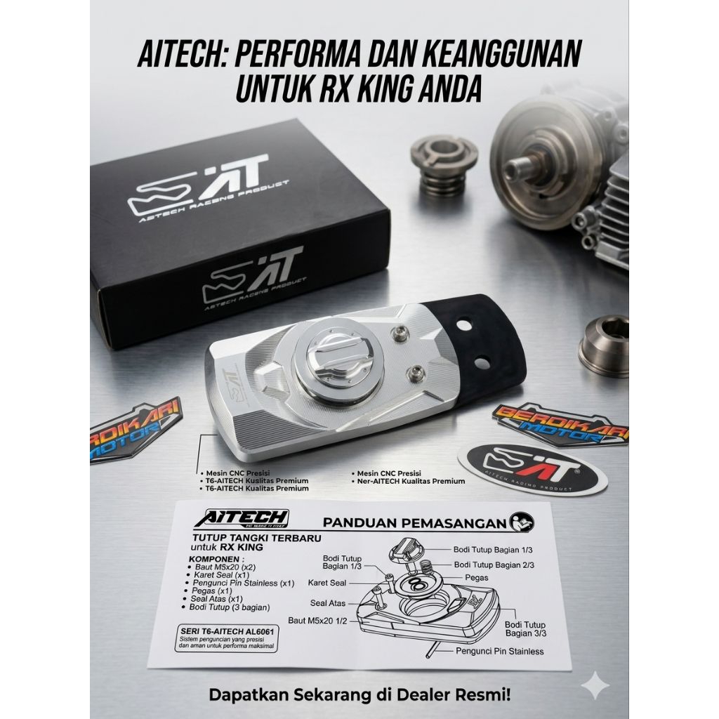 TUTUP TANGKI ORIGINAL AITECH RACING NINJA RX-KING CNC SILVER