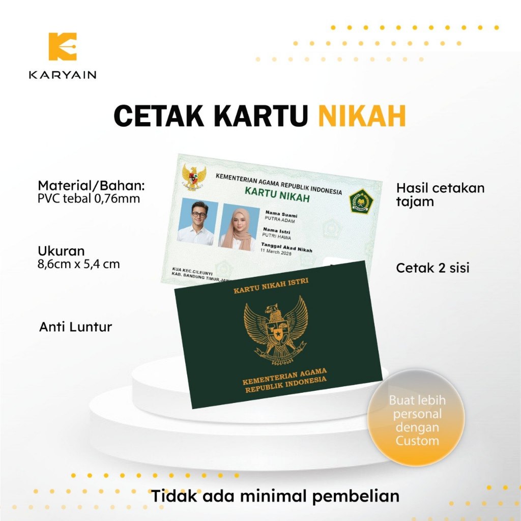 CETAK KARTU NIKAH PVC CUSTOM BISA SATUAN | Full Color Anti Luntur | Hasil Tajam