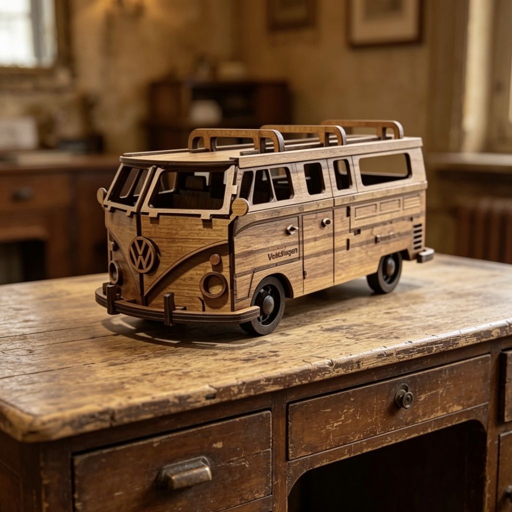 Miniatur kayu VW CAMPER VAN 1950