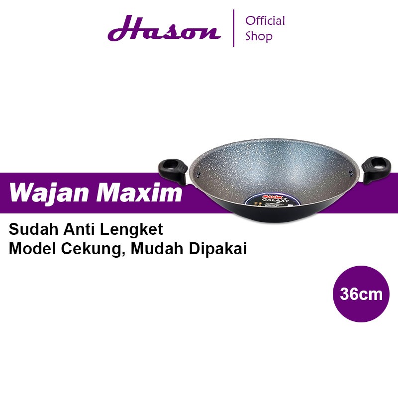 Maxim Kuali Black Diamond Tanpa Minyak 36cm | Wajan Cekung | Penggorengan Anti Lengket | Teplon