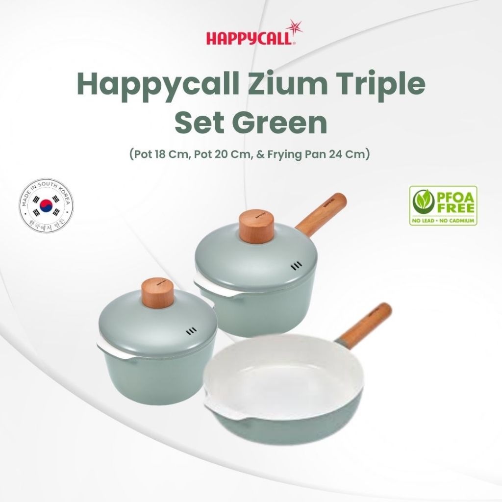 Happycall Zium Triple Set Green - Panci Non Stick Ceramic coating