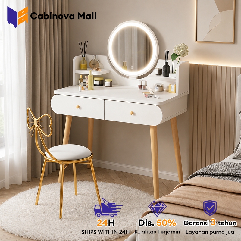 Meja Rias Lampu LED Meja Rias Dengan Laci Meja Rias Dengan Cermin Meja Kamar Tidur Minimalis