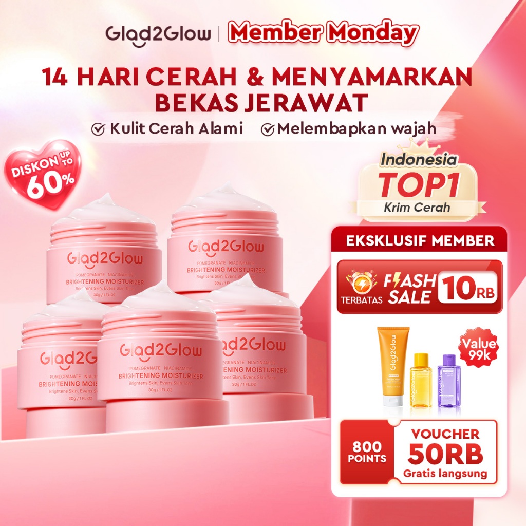 Glad2Glow Pomegranate Niacinamide Brightening Moisturizer Mencerahkan Pemutih Kulit Gel Pelembab Ber