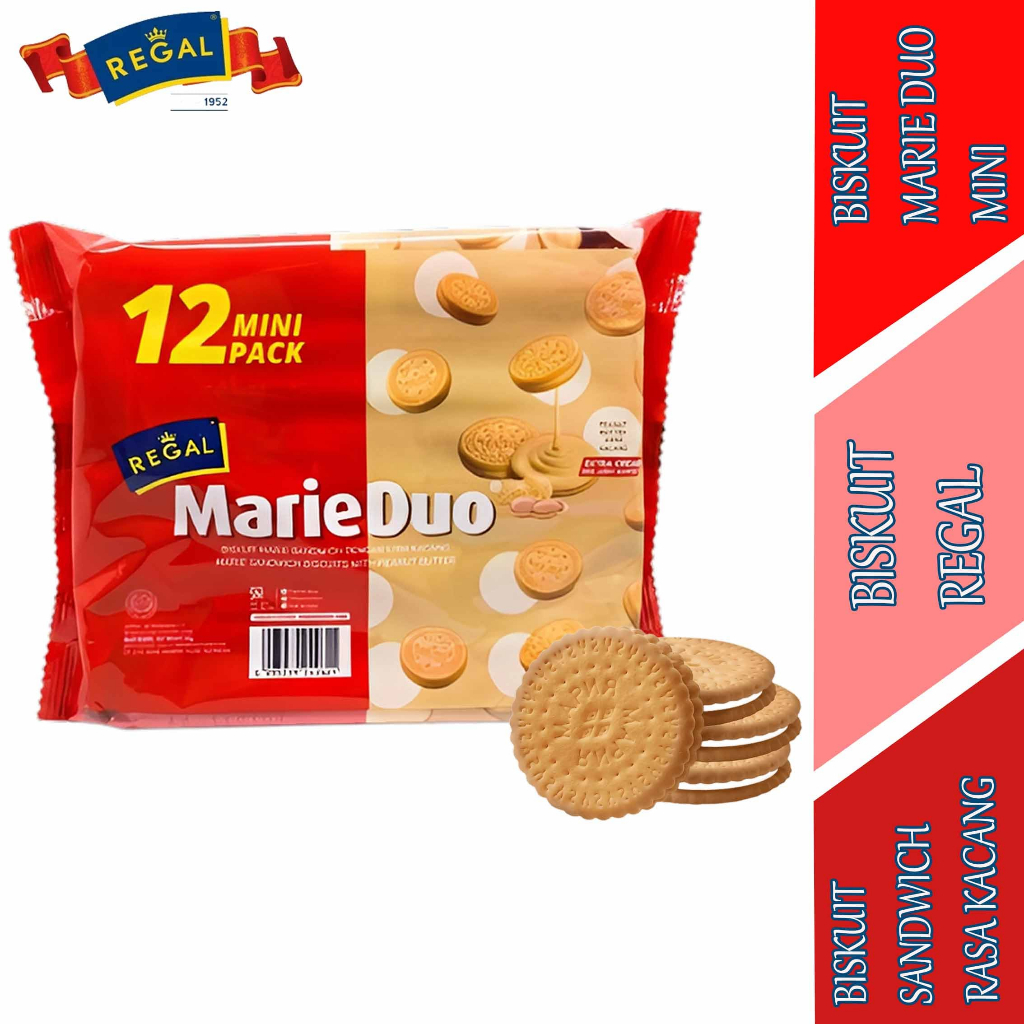 Biskuit Marie Sandwich Rasa Peanut Butter - Biskuit Regal - Biskuit Marie Duo Mini Pack - 20gr