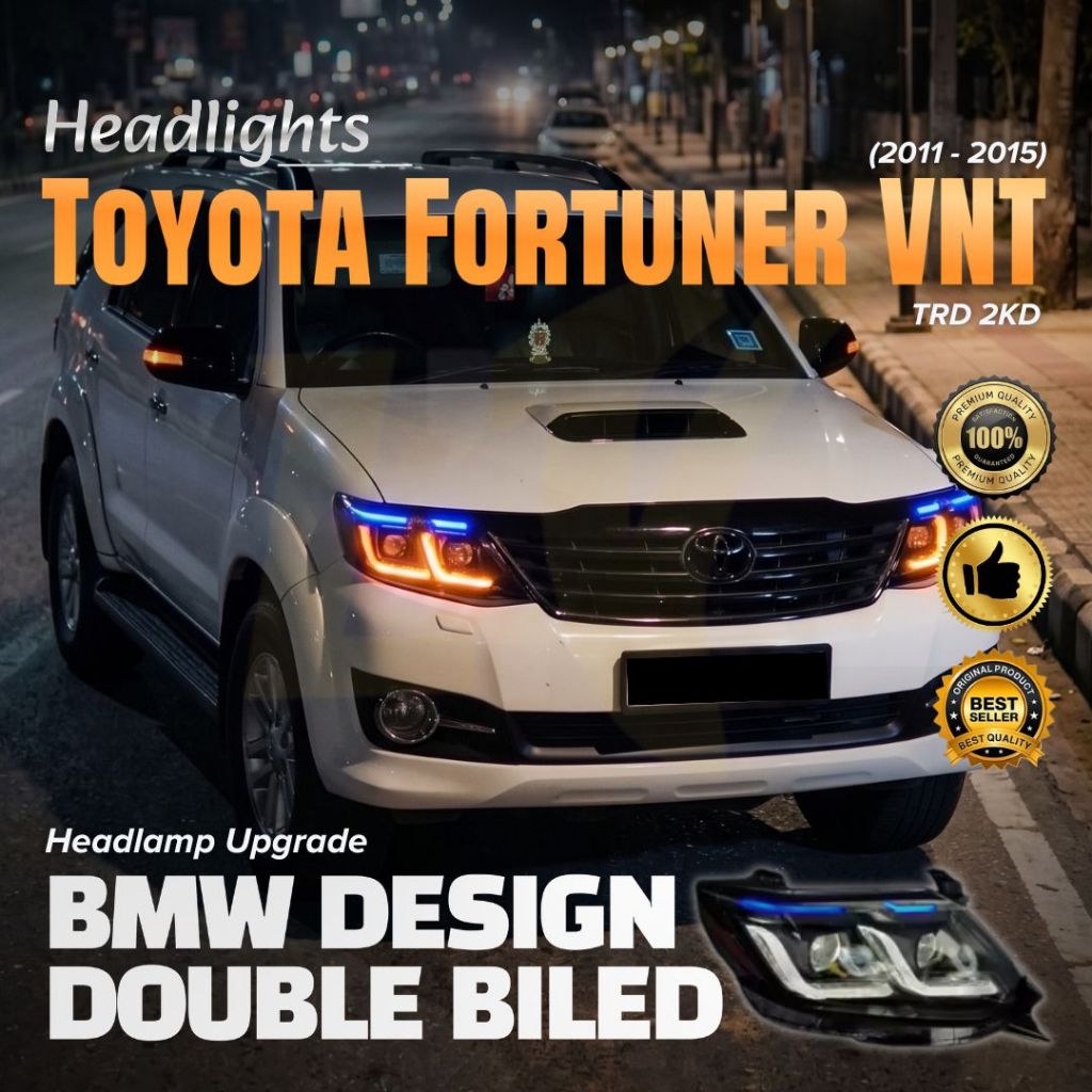 TOYOTA FORTUNER VNT TRD 2KD (2011 - 2015) - LAMPU DEPAN, HEAD LAMP, HEADLAMP - UPGRADE BMW DESIGN IN