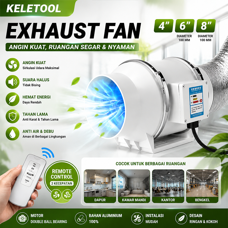 4 "6" 8 "Kipas Angin Buang Diam Silent Inline Duct Booster Extractor Fan Ekstraktor Dinding Jendela 