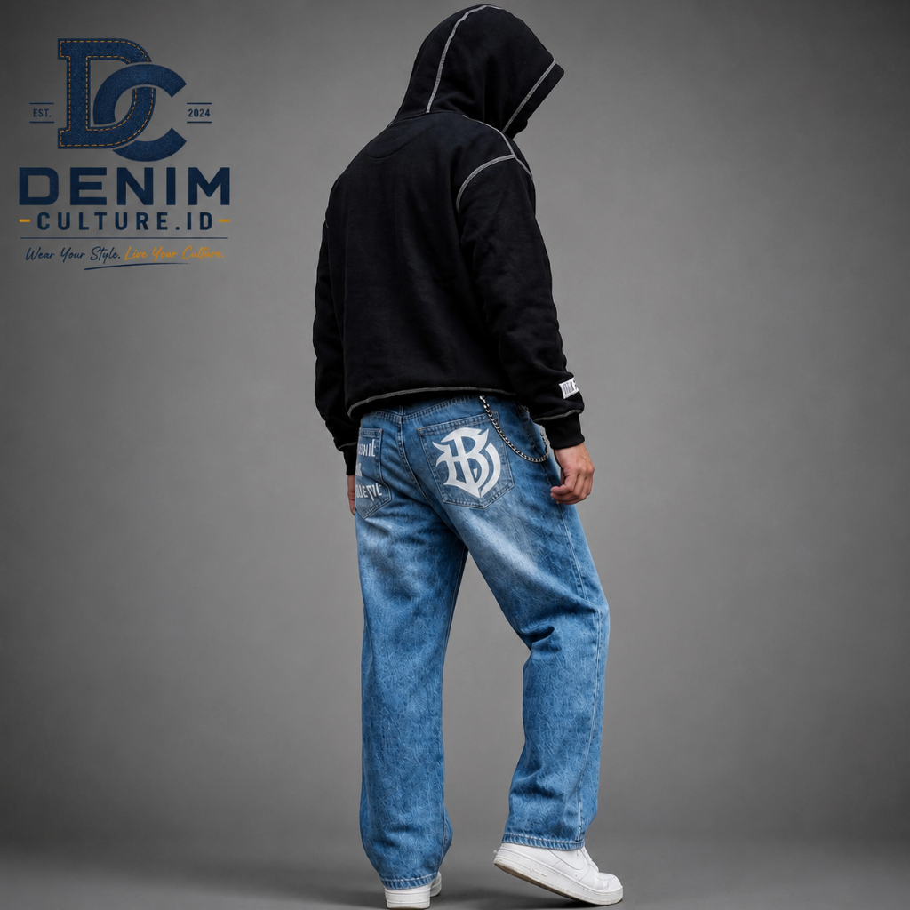(UNISEX) Celana Jeans Gombrong Baggyjeans Skena Highwaist Celana Jeans Sablon Terbaru Model Petir