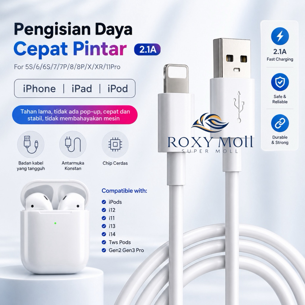 Kabel Charger VIBOX Kompatibel Colokan Lightning FOR INPODS i9S i10 i11 i12 i12S 13 i13 TWS i11 [ROX