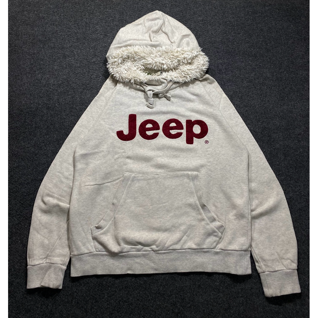 Hoodie Jeep Cream Fleece Size M-L – Hangat & Casual Style