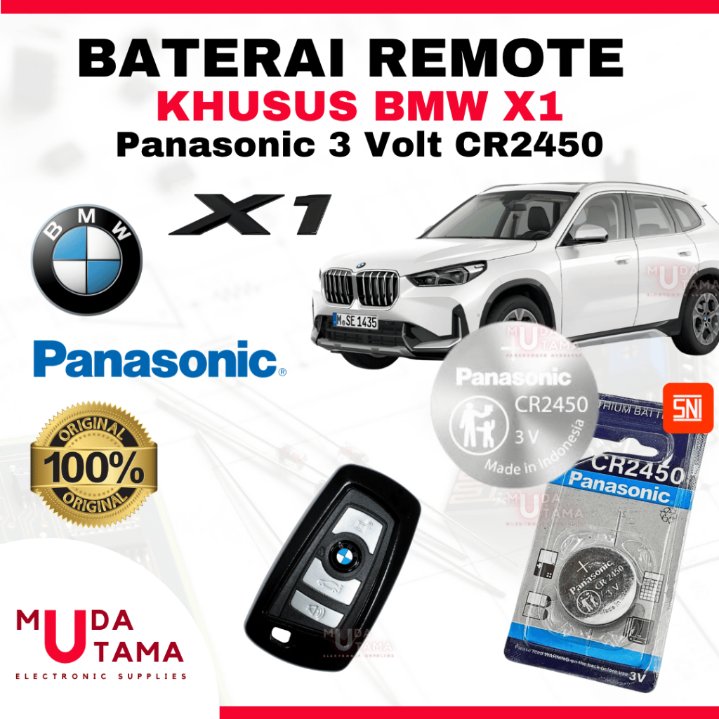 Baterai Remote Mobil BMW X1 - ORIGINAL PANASONIC CR2450 3 Volt | Battery Remote BMW X1 CR2450 - Bate