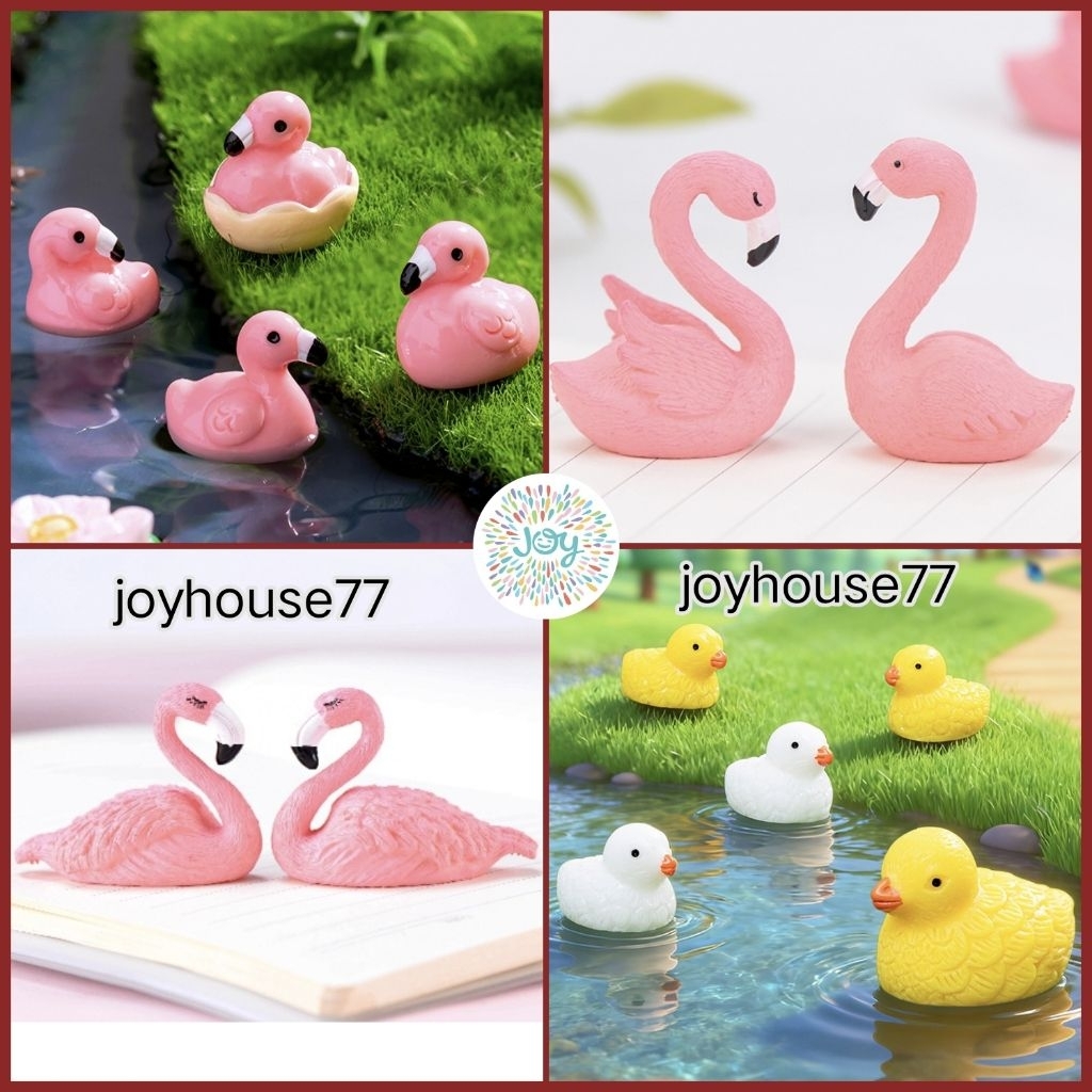 1pc Miniatur Bebek Flamingo Ornamen Resin Bahan Maket Diorama Landscape Prakarya DIY Hiasan Dekorasi