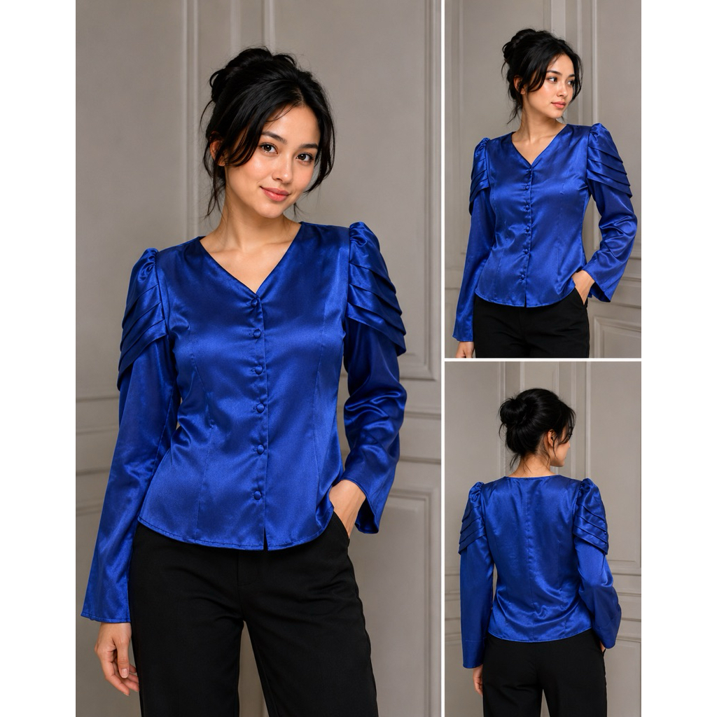 KEMEJA SATIN LENGAN PUFF