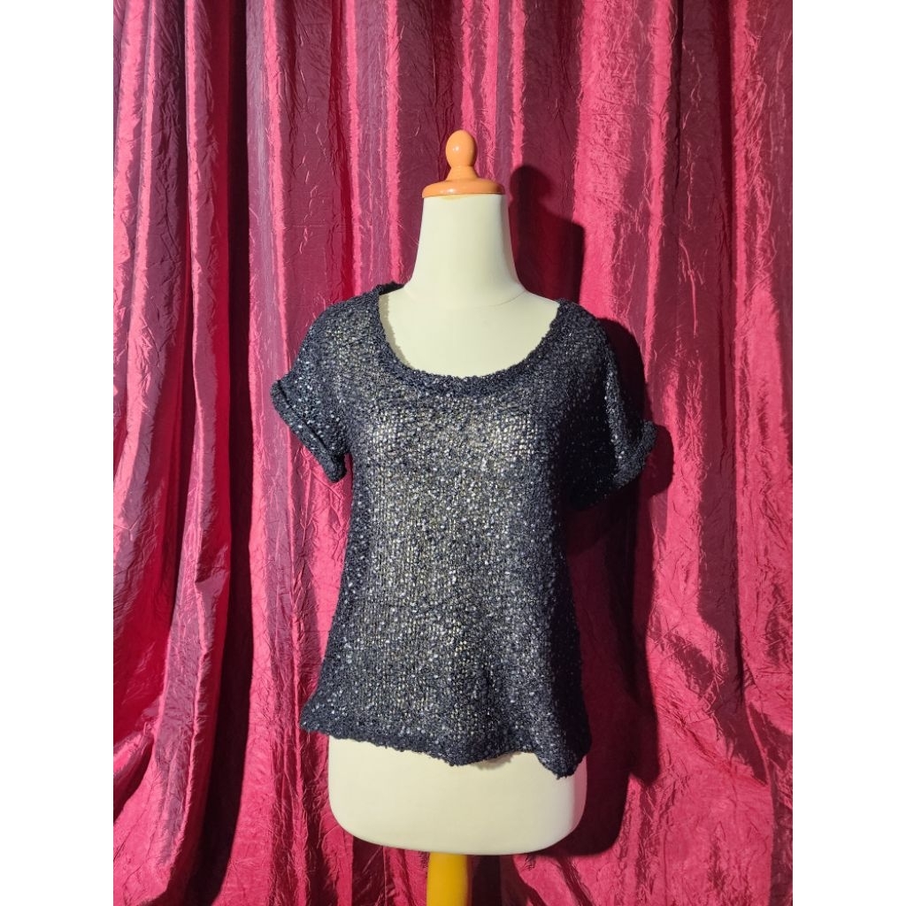 outer Atasan Wanita Hitam Rajut bling CR177