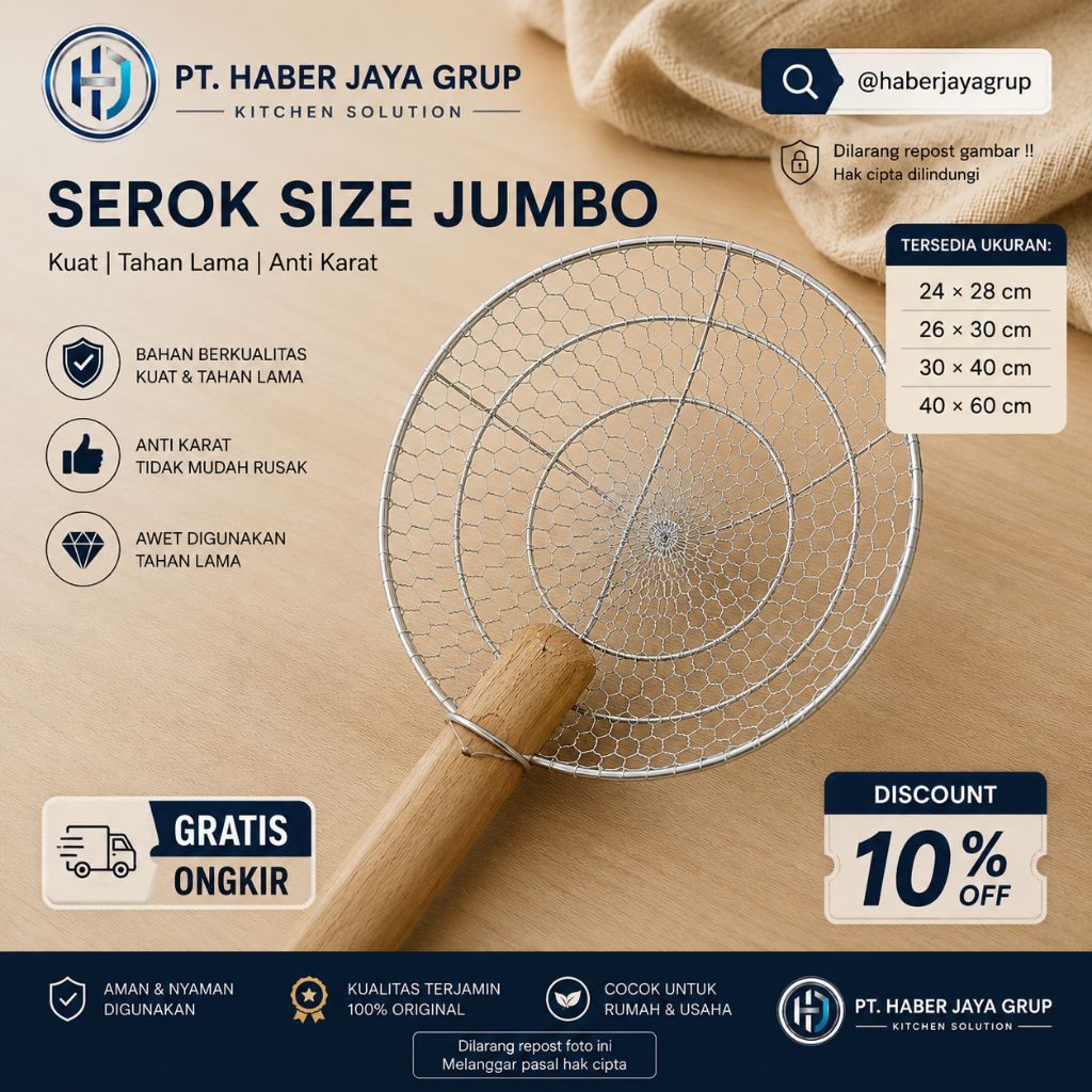 Serokan Gorengan Jumbo No 12 - Diameter 32 cm, Panjang 45 cm, Bahan Anti Karat - Saringan Ukuran Bes