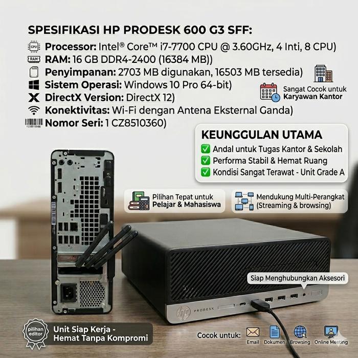 PC Desktop HP ProDesk 600 G3 SFF - Core i7 7700