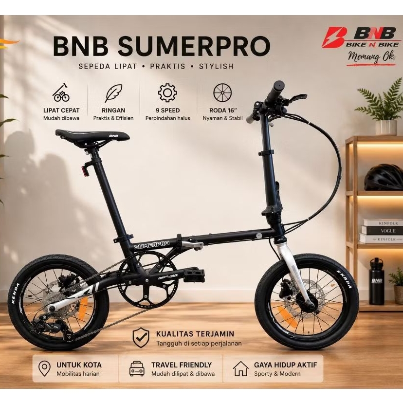 SEPEDA LIPAT FOLDING BIKE 16 INCH 1 X 9 SPEED BNB SUMMER PRO HYDRAULIC DISC BRAKE