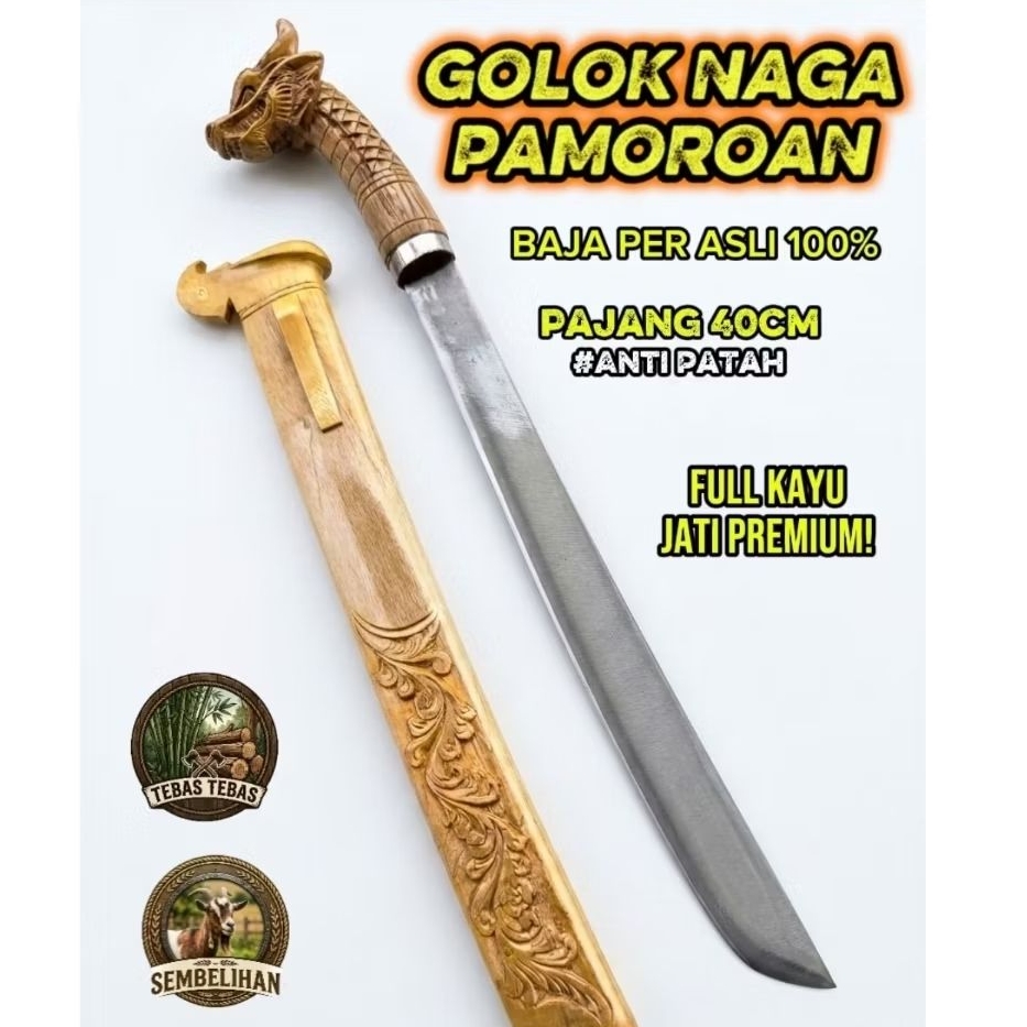 Golok Kebun | Golok Kerja Terabas Baja Per Asli | Golok Berkualitas