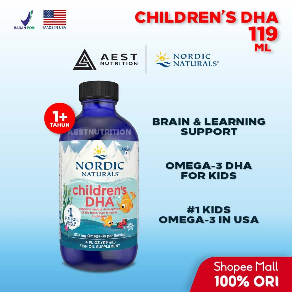 Nordic Naturals Children's DHA 119 ml Strawberry Sirup Vitamin Otak Anak Mata Imunitas Children
