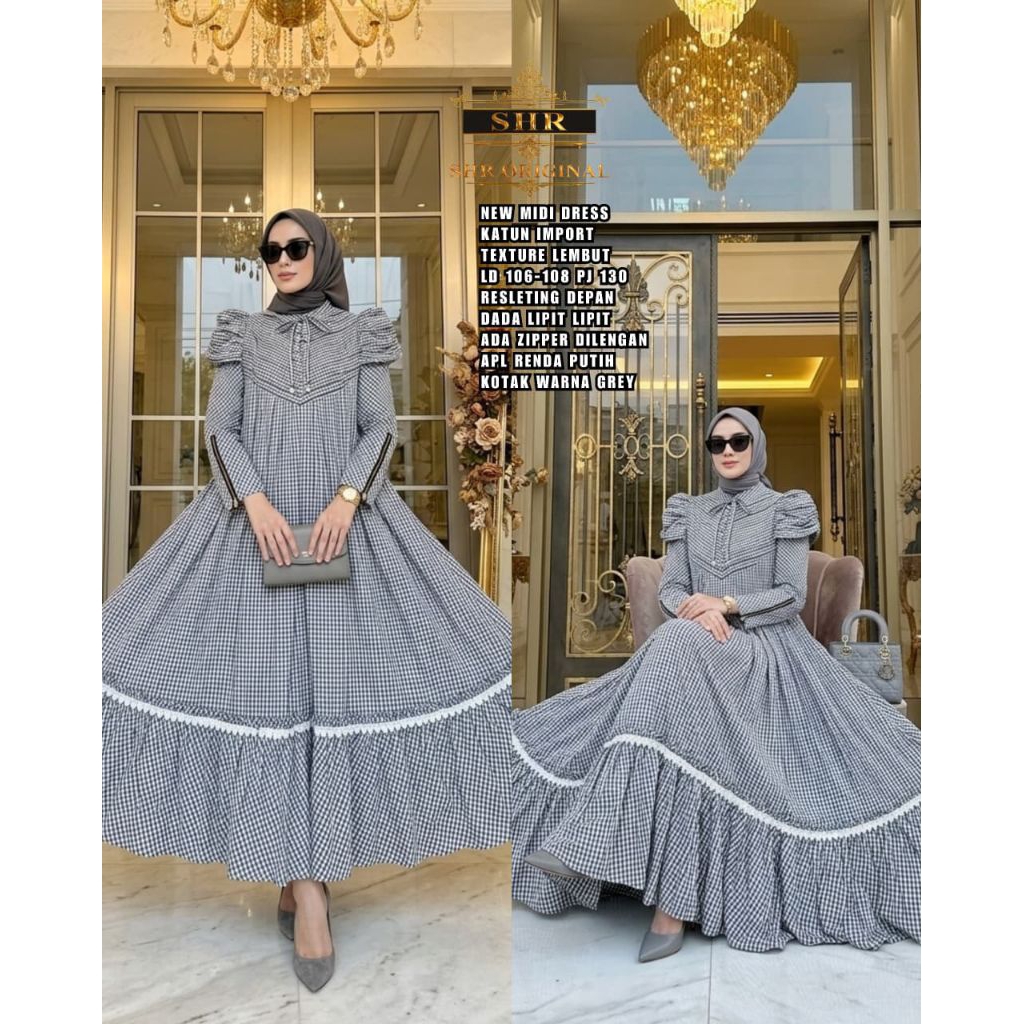 NEW GAMIS MIDI DRESS KOTAK ORI SHR BEST SELLER