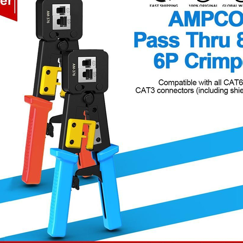 (Lestary Store) RJ45 Crimp Tool Pass Melalui Cat5 Cat5e Cat5e Cat6 Crimper Cutter Stripper