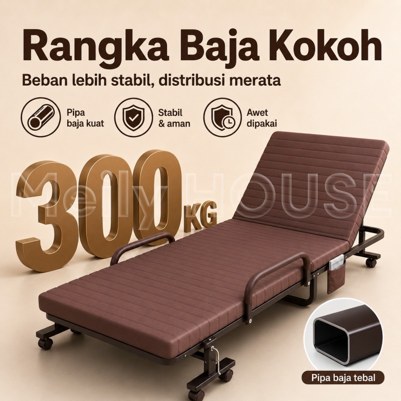 Ranjang Lipat Tempat Tidur Lipat Portable Folding Bed Dengan Roda Sandaran Tangan