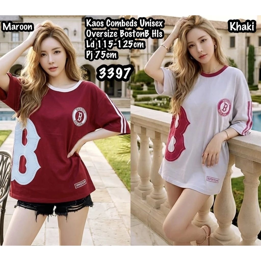 Kaos Combed Wanita Jumbo Unisex OS Boston B Halus Import