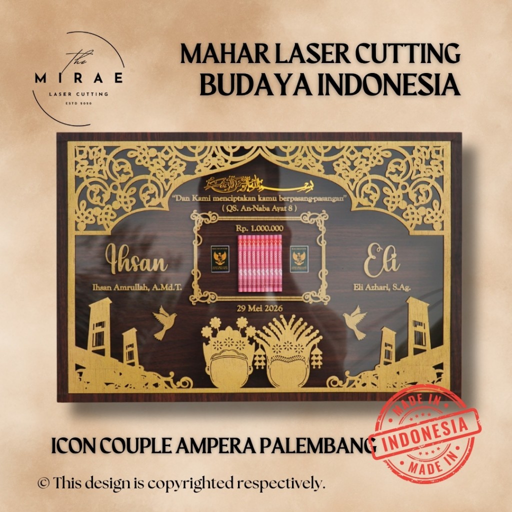 Mahar Laser Cutting Bingkai Mahar Pernikahan Mahar Palembang & Mix Budaya Lain 30x45cm