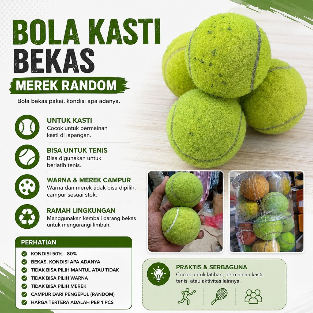 BOLA KASTI / BOLA TENIS LAPANGAN BEKAS  MURAH BISA ECERAN DAN GROSIR
