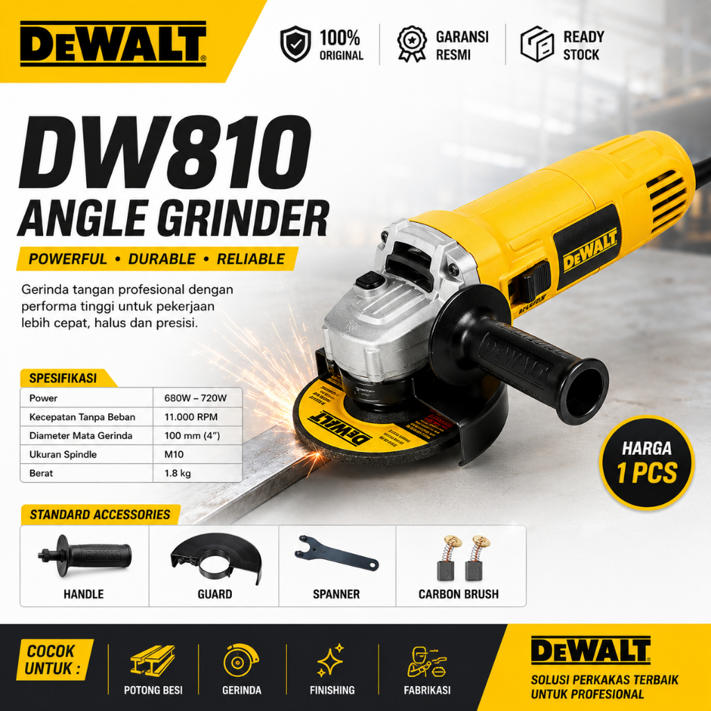 DEWALT DW810 ORIGINAL Angle Grinder 4" Gerinda Tangan Grinda Gurinda 100 mm 680 Watt Free CB Asli De