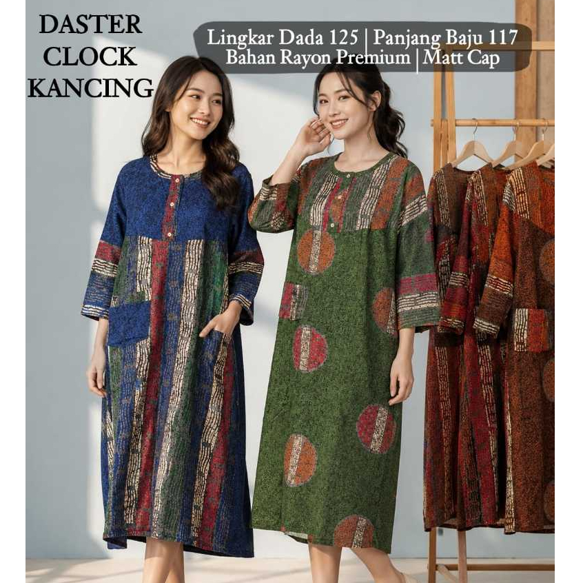 Daster Clock Kancing 3/4 Batik Cap Aan Rayon Premium Tebal - Baju Tidur Santai