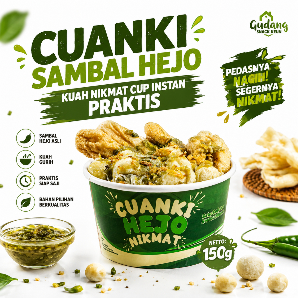 CUANKI SAMBAL HEJO KHAS BANDUNG CUANKI CUP INSTAN PEDAS GURIH CEMILAN PRAKTIS - TERCIDUK FOOD