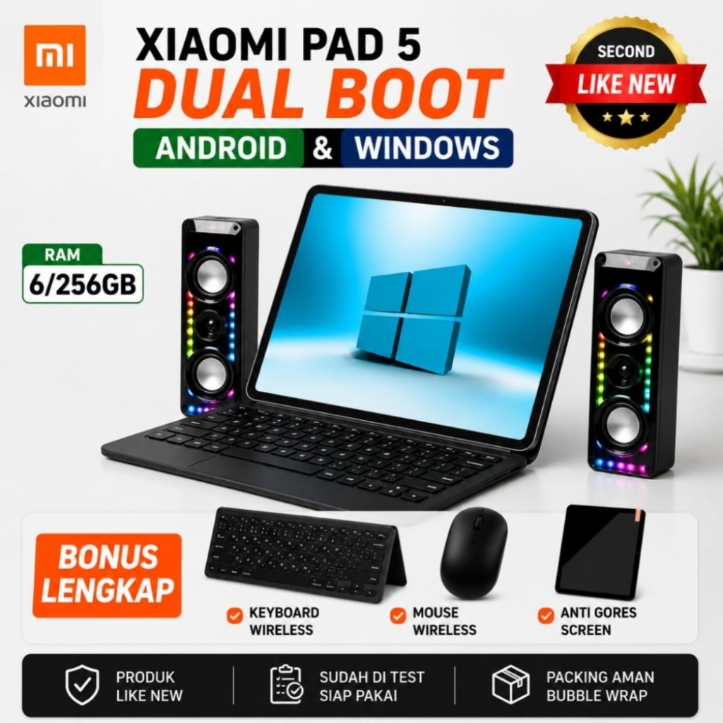 Tablet Xiaomi Pad 5 Dual Boot Windows Android RAM 6 256GB Bonus Keyboard Wireless