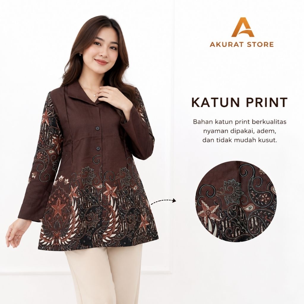Tunik Batik Katun Wanita Lengan Panjang | Model Terbaru Elegan