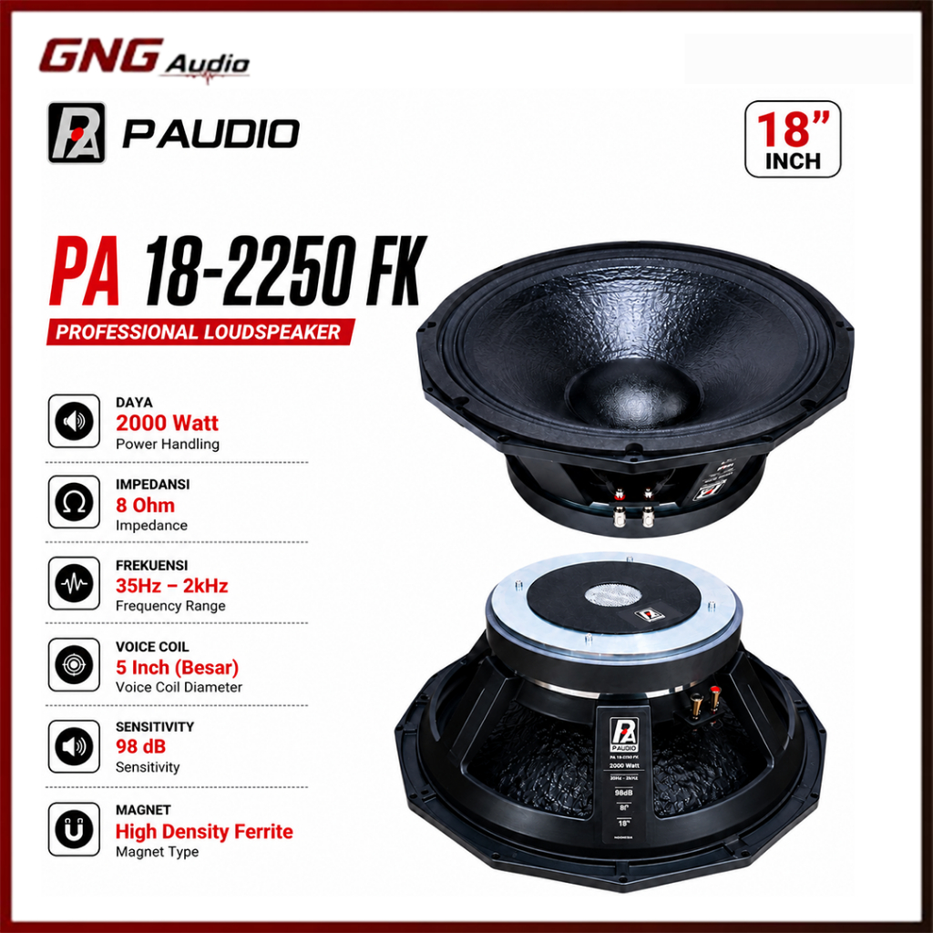 Speaker P Audio 18 Inch PA 18-2250 FK 2000W Component Subwoofer Cocok Untuk Semua Type Karakter Box