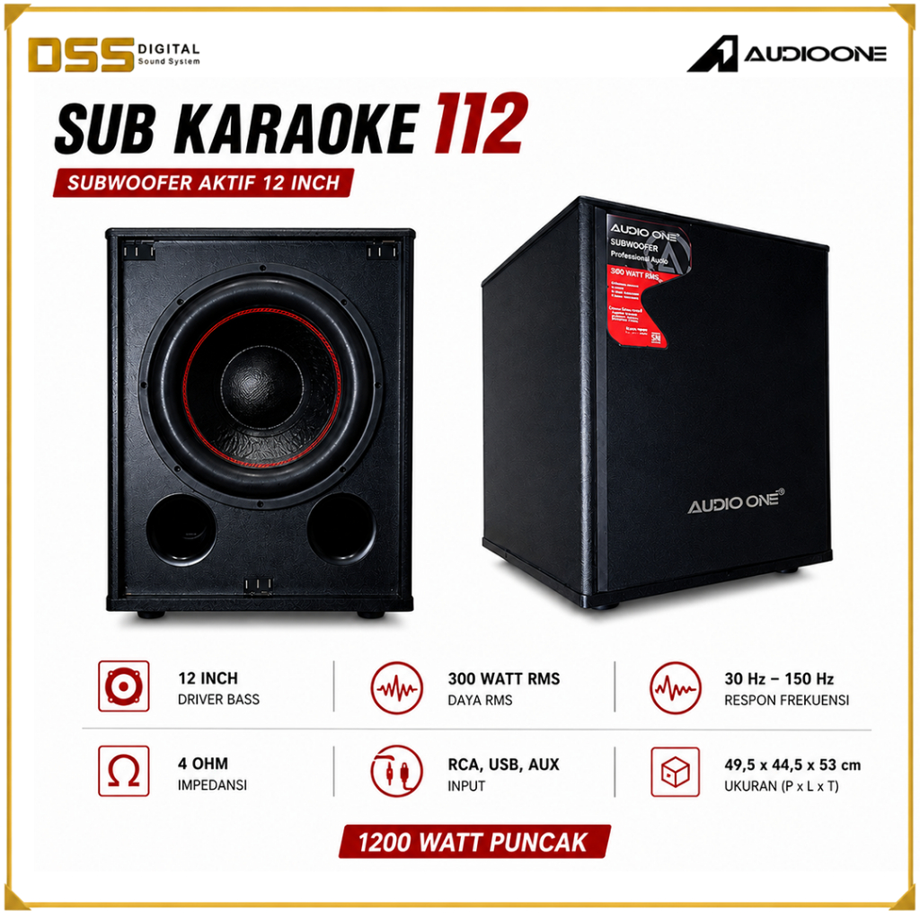 Speaker Subwoofer Karaoke 12 inch Aktif AUDIO ONE K112 Super Bass indoor Powerfull Original I GA