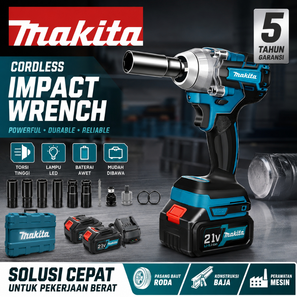 Makita 1599VF Impact Wrench Brushless 1/2" | Kunci Impact Cordless Battery