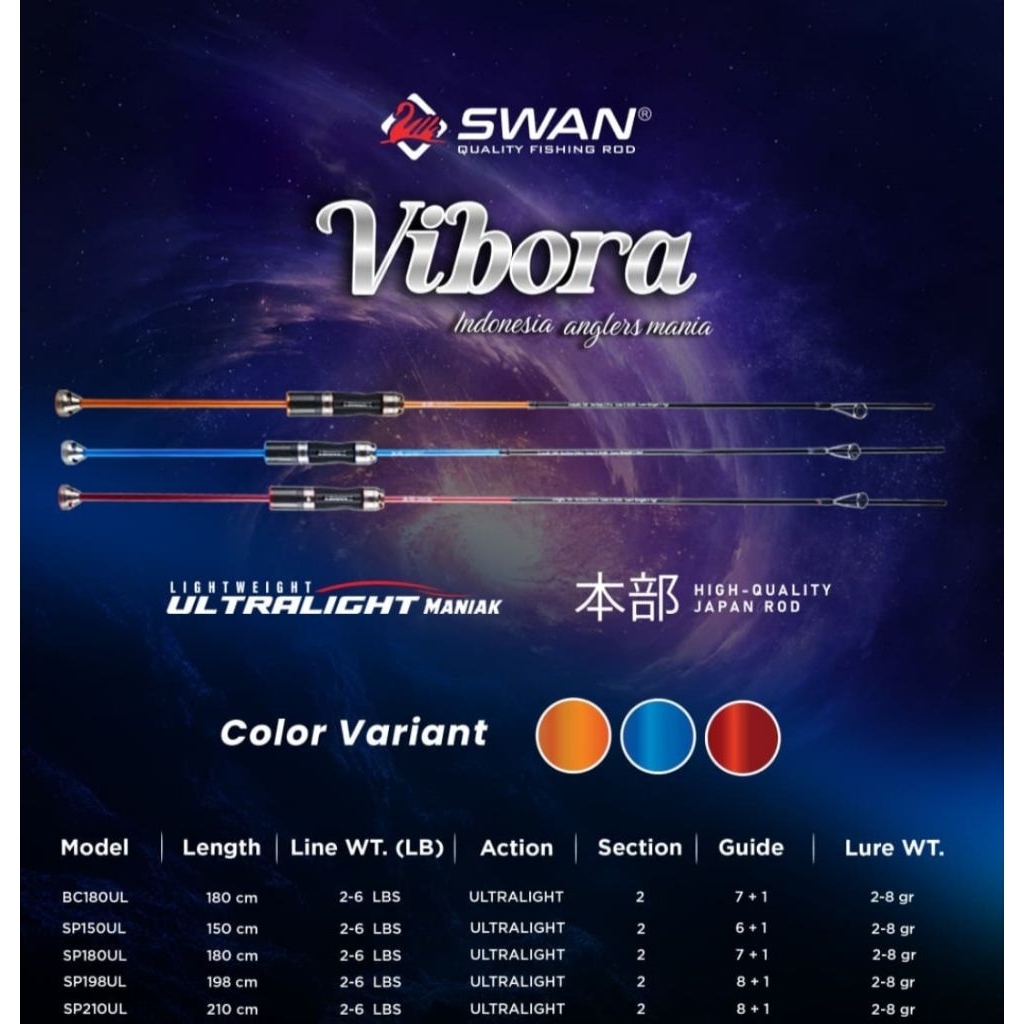 Joran Pancing Ultralight Baithcasting/Spinning Swan Vibora 150/180 cm Solid Carbon 2-6 lb