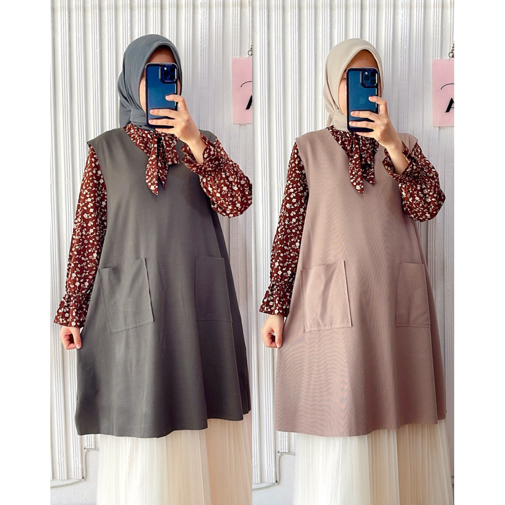 ASKA.ID - YARIN KOREAN TUNIK BAJU IMPORT TUNIC VEST SET