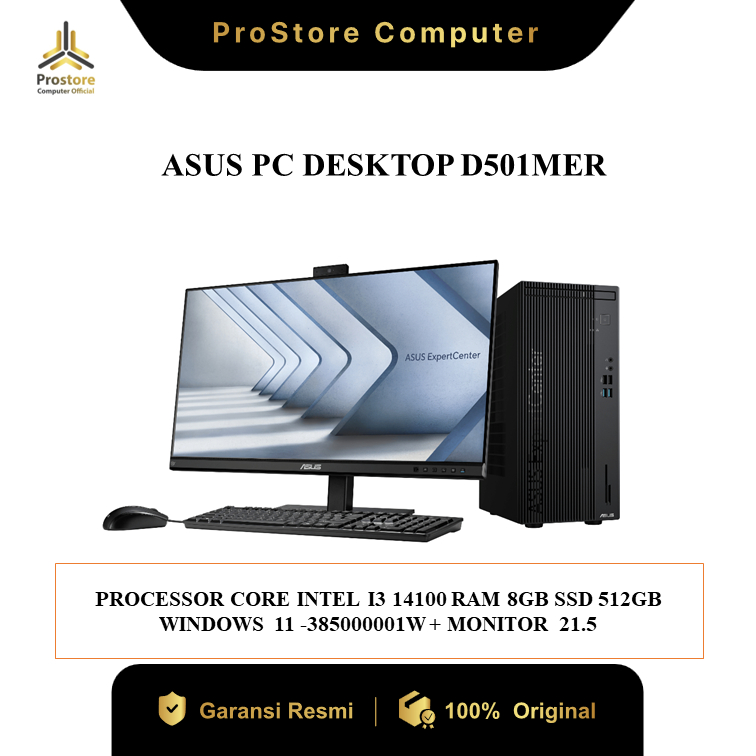 ASUS PC DESKTOP D501MER CORE INTEL I3 14100 RAM 8GB SSD 512GB WINDOWS 11 -385000001W + MONITOR 21.5"