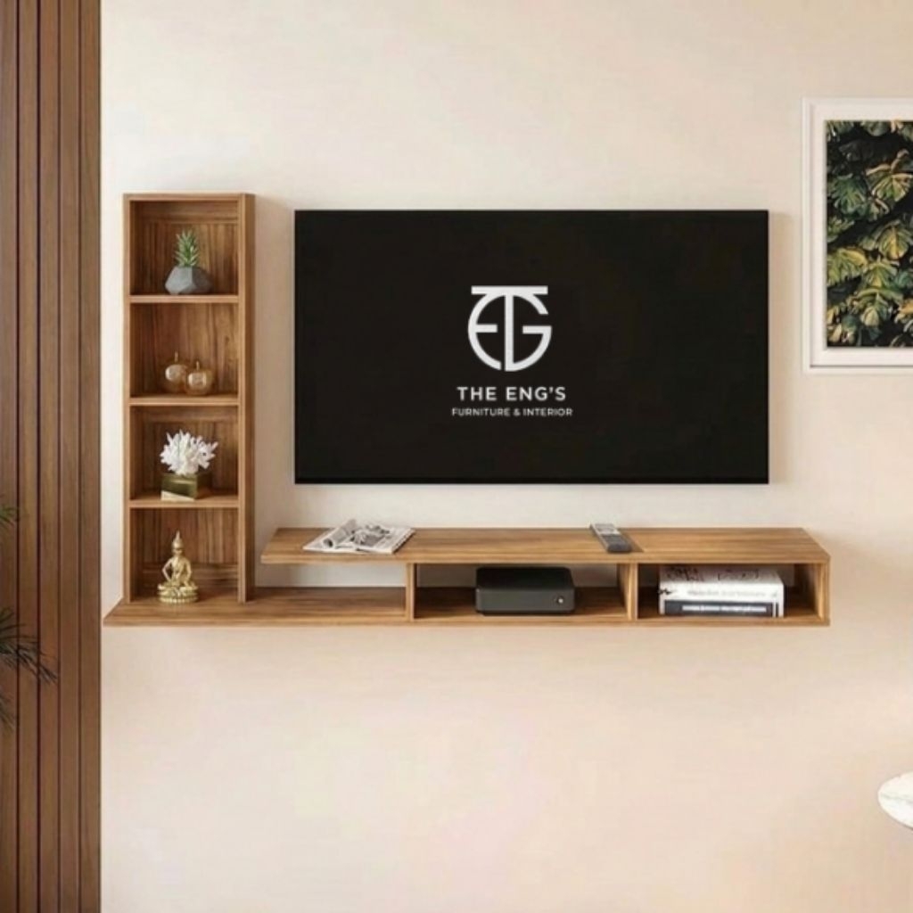 Meja TV Gantung Dinding Minimalis Bahan Plywood/Rak TV Dinding Tempel Minimalis Floating TV