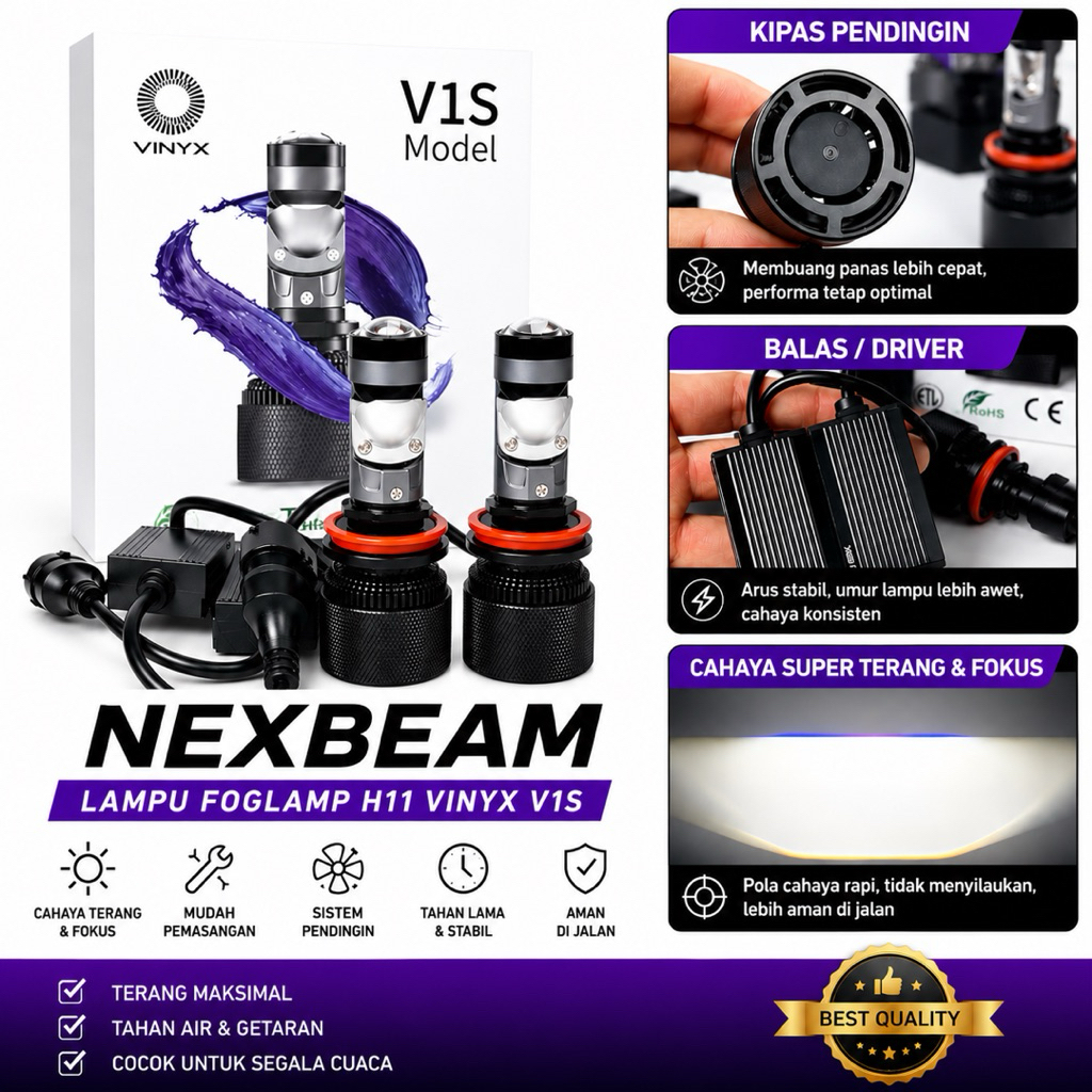 SEPASANG LAMPU LED FOGLAMP MOBIL VINYX V1S SOCKET H11/HB4