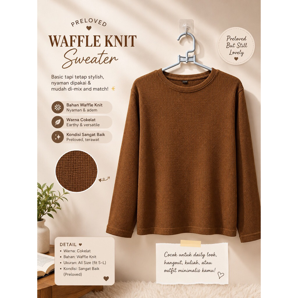[Preloved] Waffle Knit Sweater Brown
