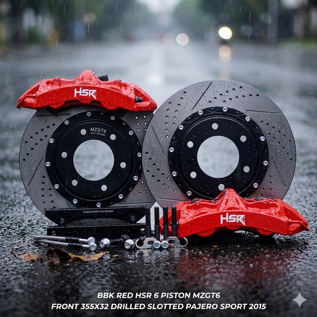 BBK RED HSR 6 PISTON MZGT6 FRONT 355X32 DRILLED SLOTTED PAJERO SPORT 2015 DISK BRAKE BBK MOBIL PAJER