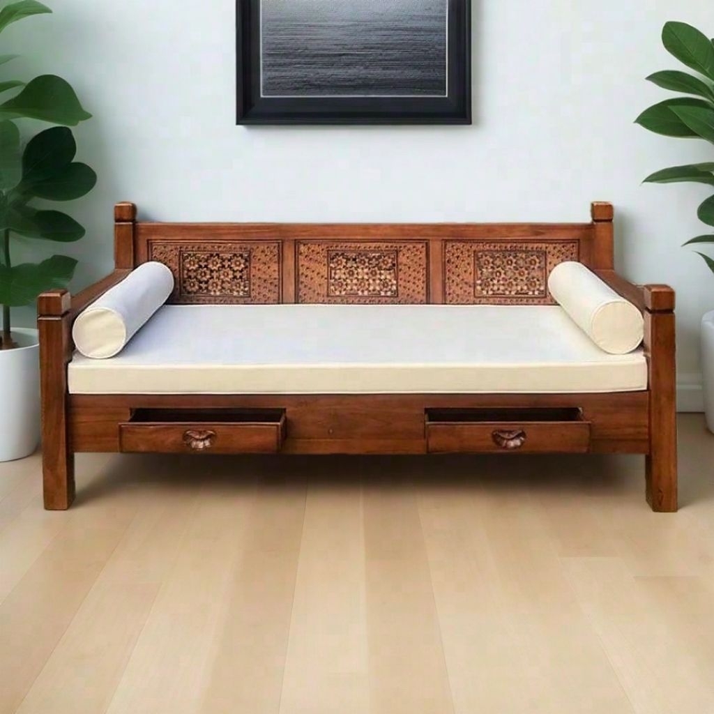 BALE BALE SANTAI MINIMALIS KAYU JATI + BUSA DUDUK | Dipan Lincak Teras Kayu Jati Asli Natural Etnik 