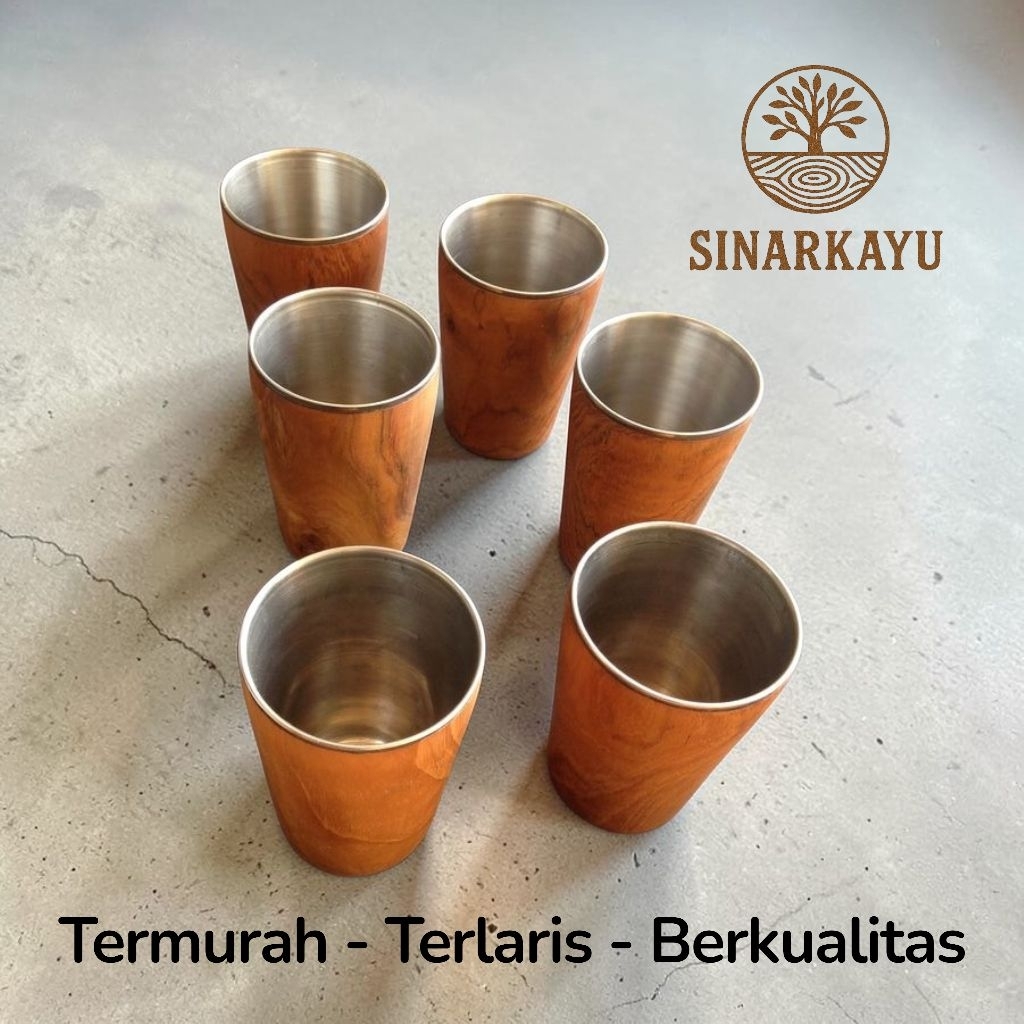 Gelas Kayu Stanliess Cangkir kayu unik Mug kayu aesthetic